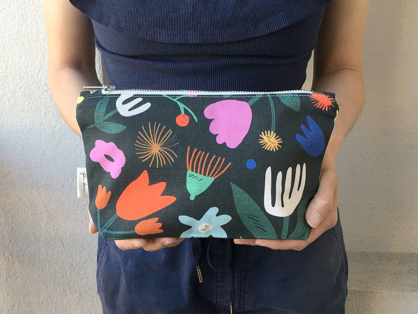 Handmade Make-up, Travel, Fabric Zip Purse - Floral Pop