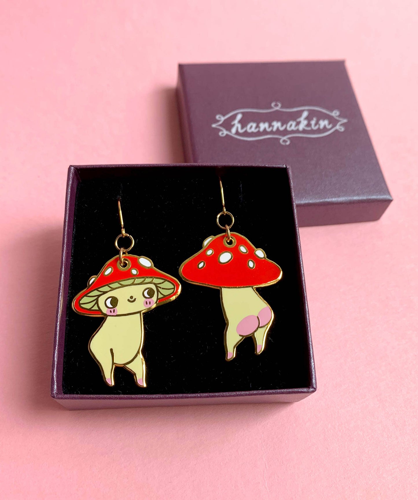 Enamel Earrings - Mushroom