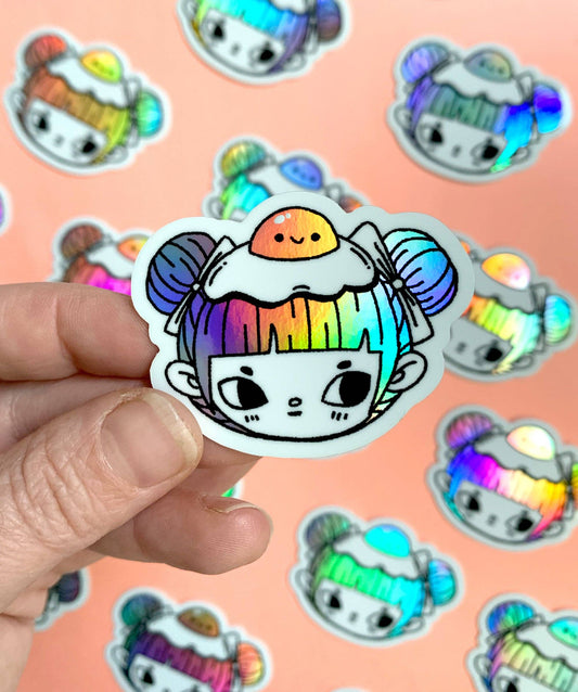 Holographic Vinyl Sticker - Egg Buns