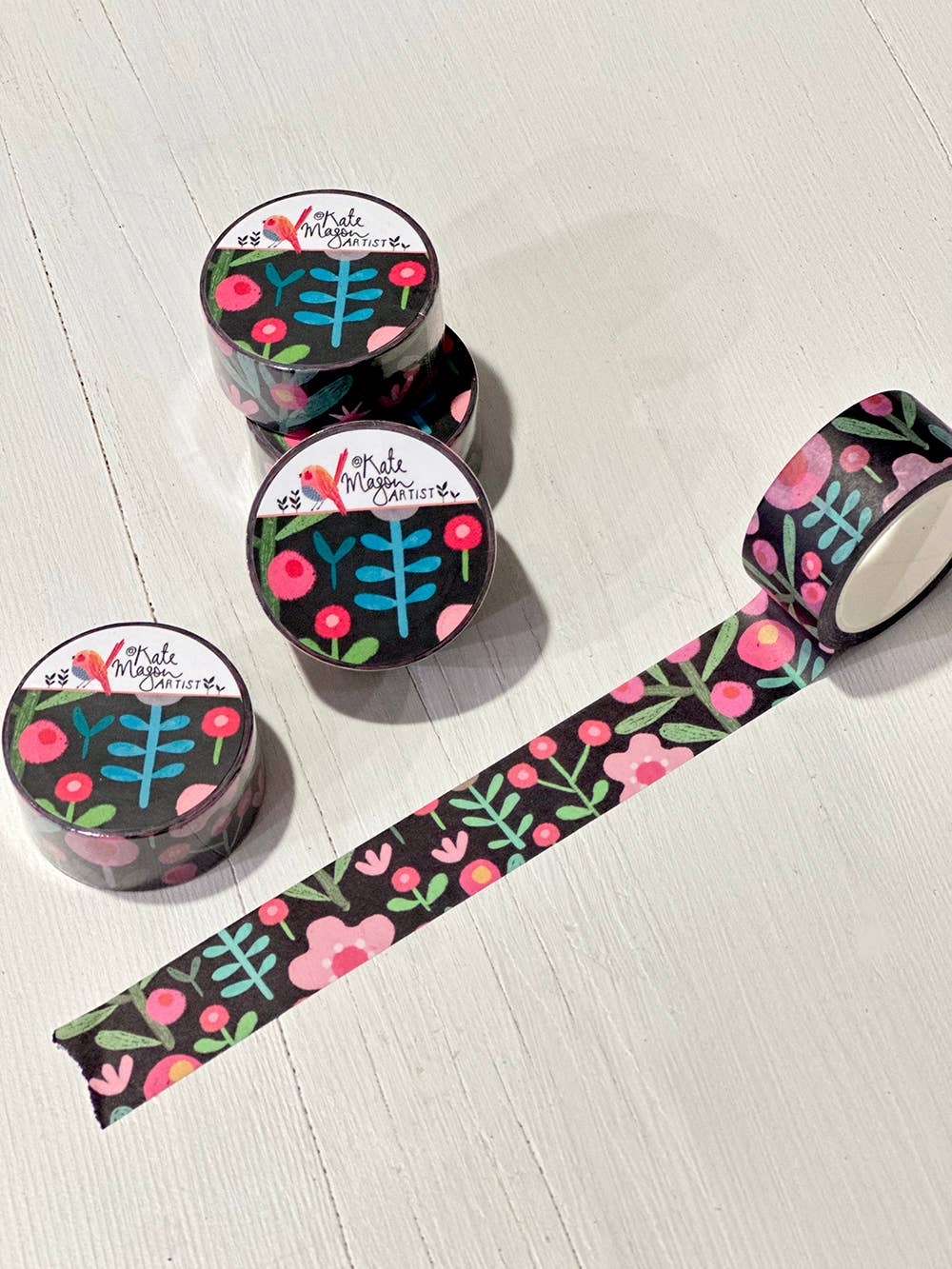 Washi Tape - Floral Scandi Black