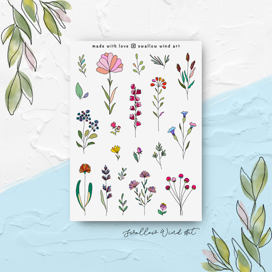 Sticker Sheet - Wildflowers & Leaves v1
