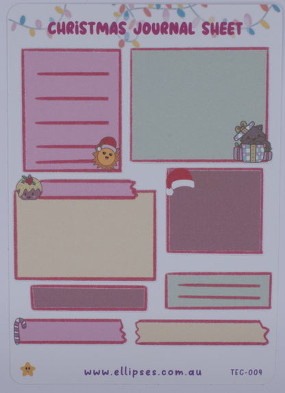 Christmas-themed journal sheet with various design elements on a white background