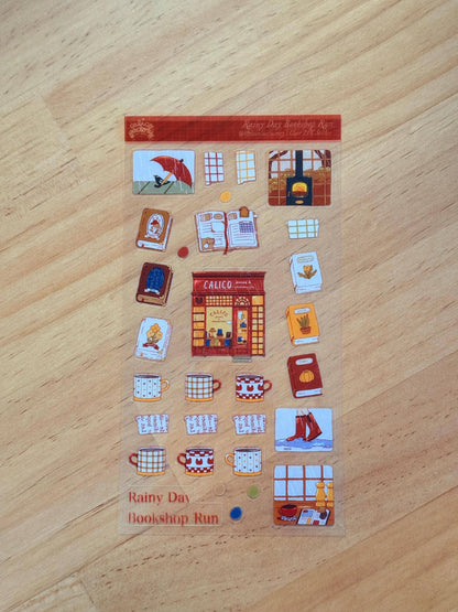 Sticker Sheet - Rainy Day Bookshop Run