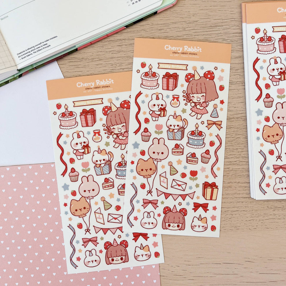 Happy Birthday Sticker Sheet - Cherry Rabbit | Ellipses Collection ...