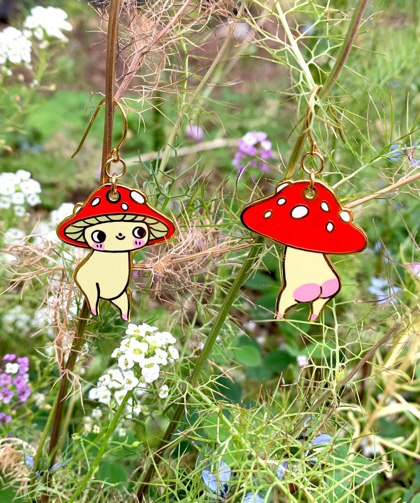 Enamel Earrings - Mushroom