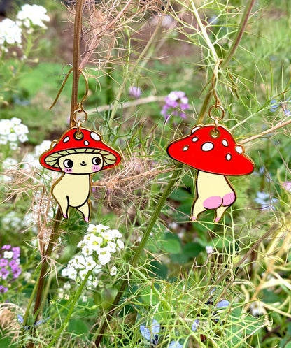 Enamel Earrings - Mushroom