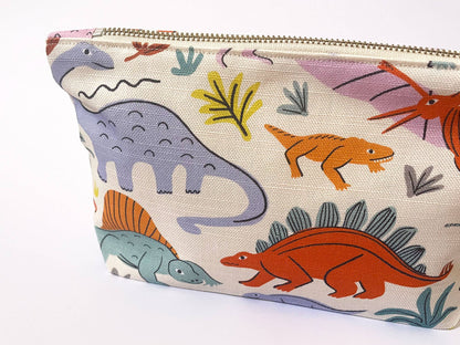 Handmade Make-up, Travel, Fabric Zip Purse - Dinosaurs