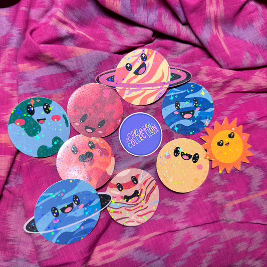 Vinyl Sticker - Happy Planets (Sparkly Laminate)