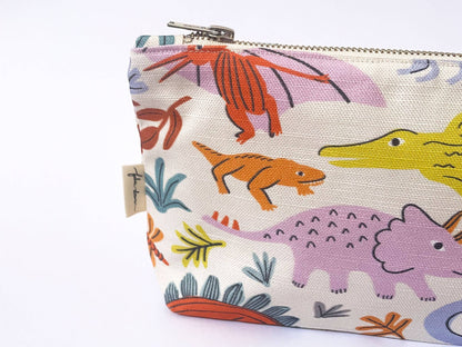 Handmade Make-up, Travel, Fabric Zip Purse - Dinosaurs