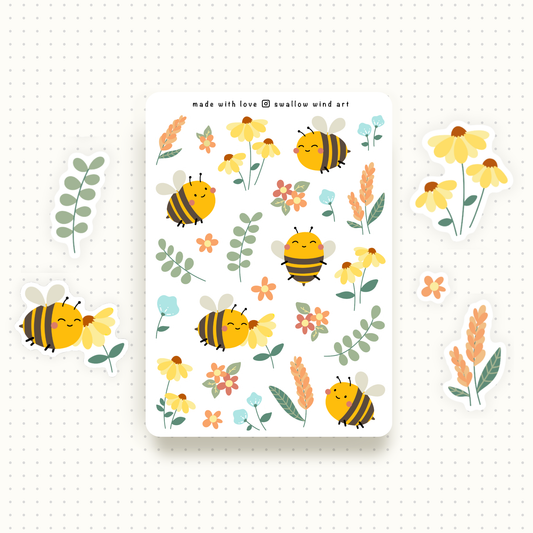 Sticker Sheet - Bees in a Garden