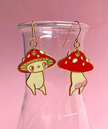 Enamel Earrings - Mushroom