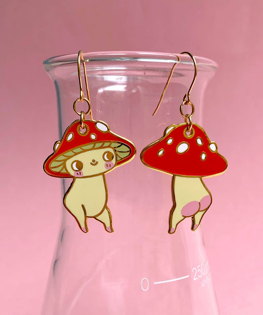 Enamel Earrings - Mushroom