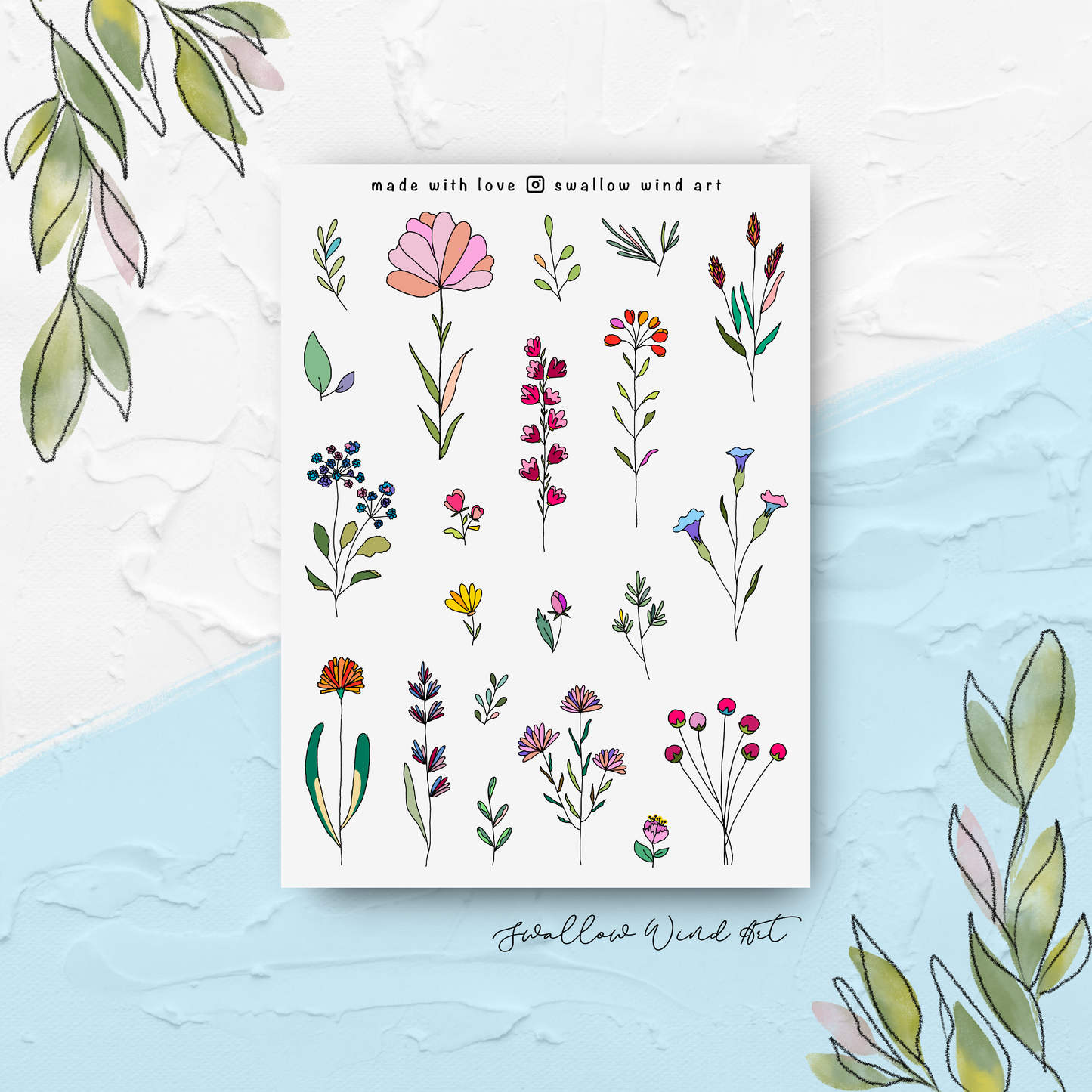 Sticker Sheet - Wildflowers & Leaves v1