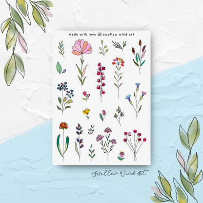 Sticker Sheet - Wildflowers & Leaves v1