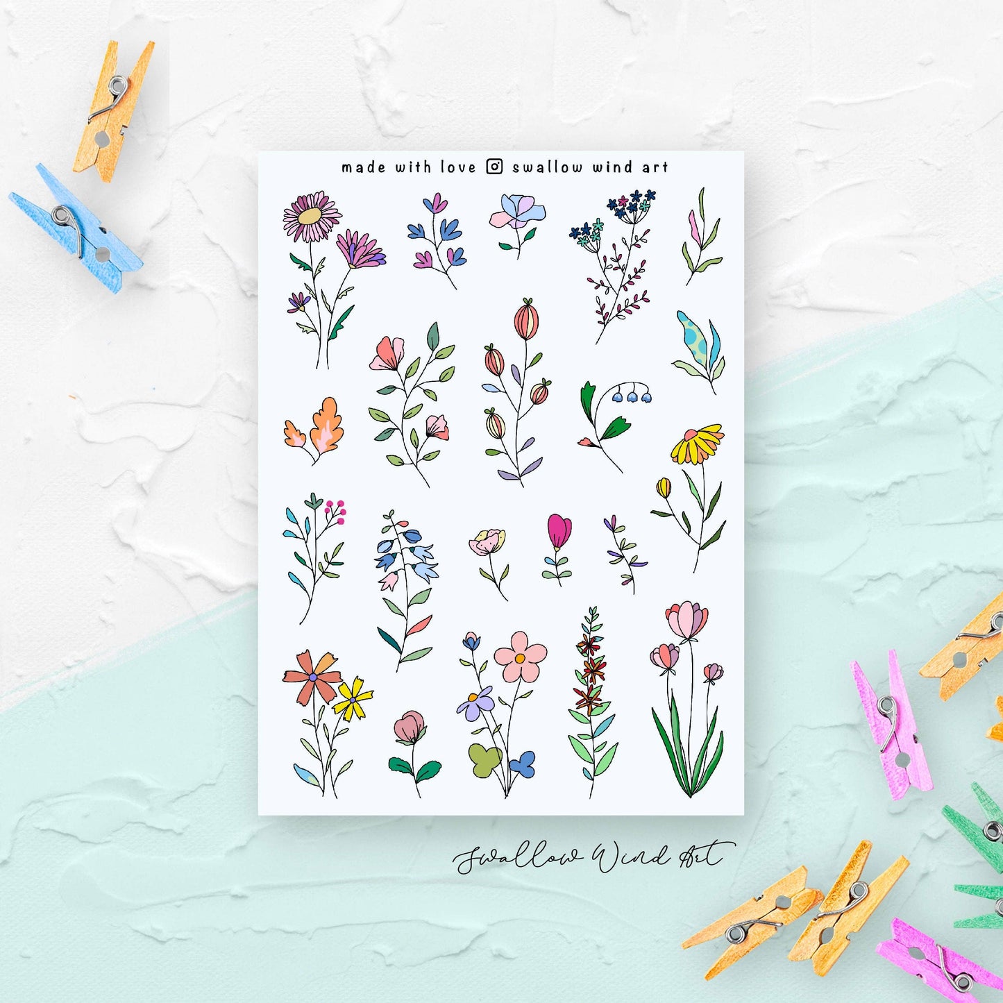 Sticker Sheet - Wildflowers and Leaves v2