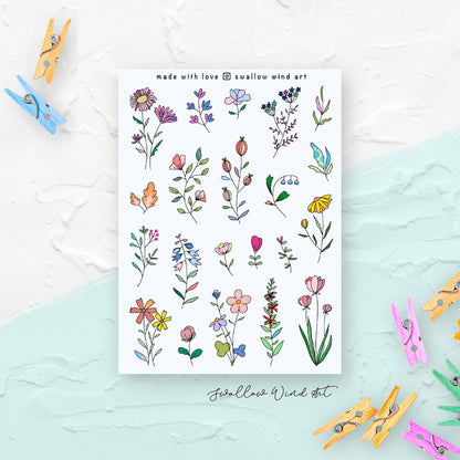 Sticker Sheet - Wildflowers and Leaves v2