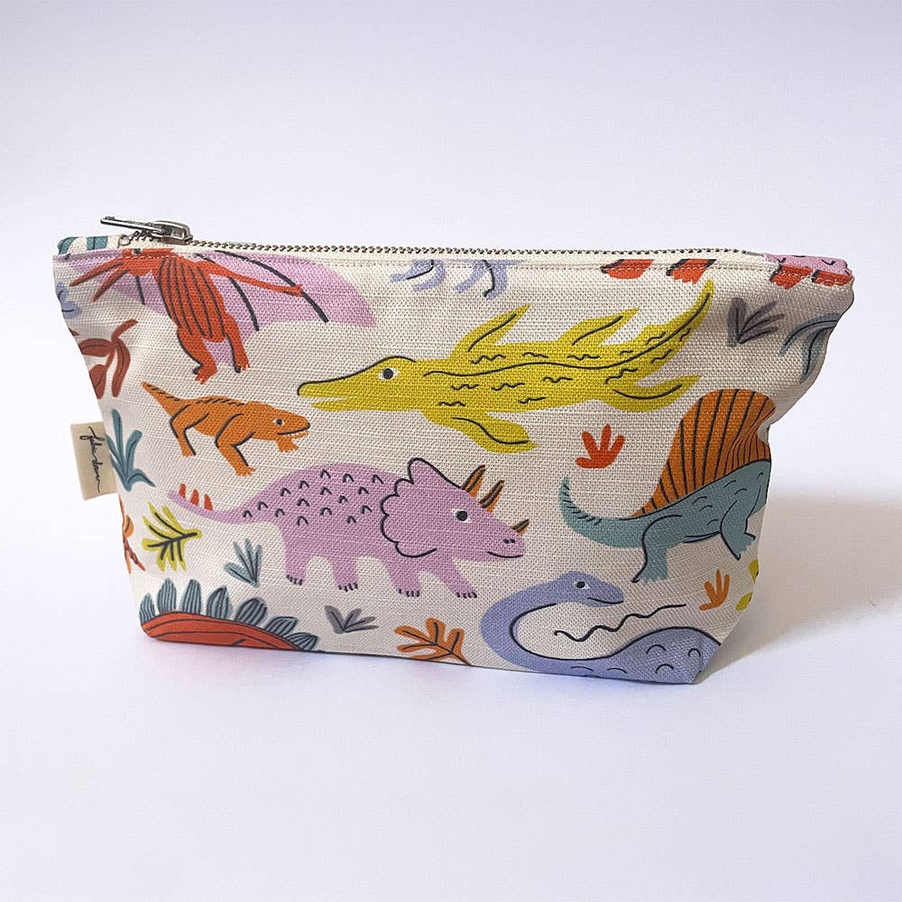 Handmade Make-up, Travel, Fabric Zip Purse - Dinosaurs