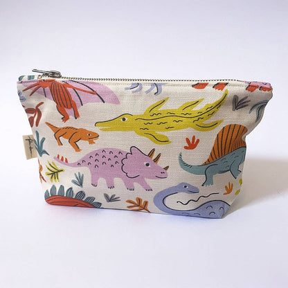 Handmade Make-up, Travel, Fabric Zip Purse - Dinosaurs
